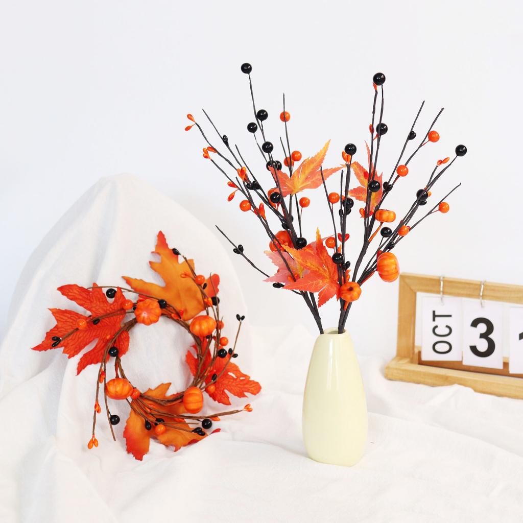 Halloweenpumpa Lönnlöv Pergola Trådstång Svart Orange Bär Pumpagren Thanksgiving Dekoration För Heminredning Högtid