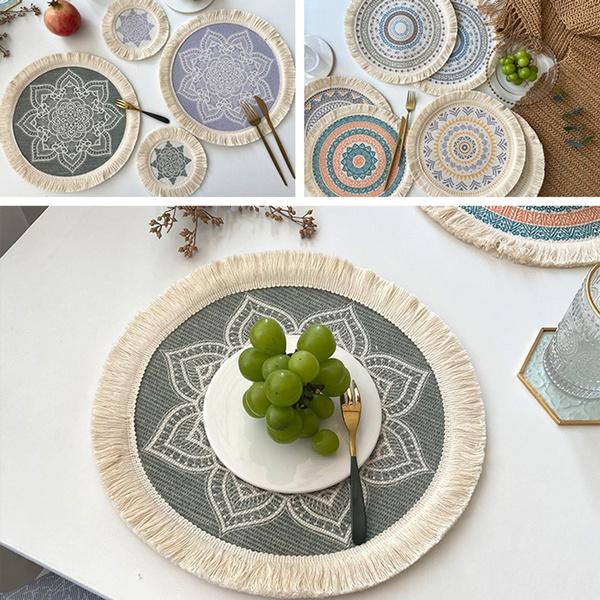Runde Tischsets, rundes Tischset mit Boho-Quasten für Esstisch, wärmeisolierendes Tischset für die Küche, 33 cm