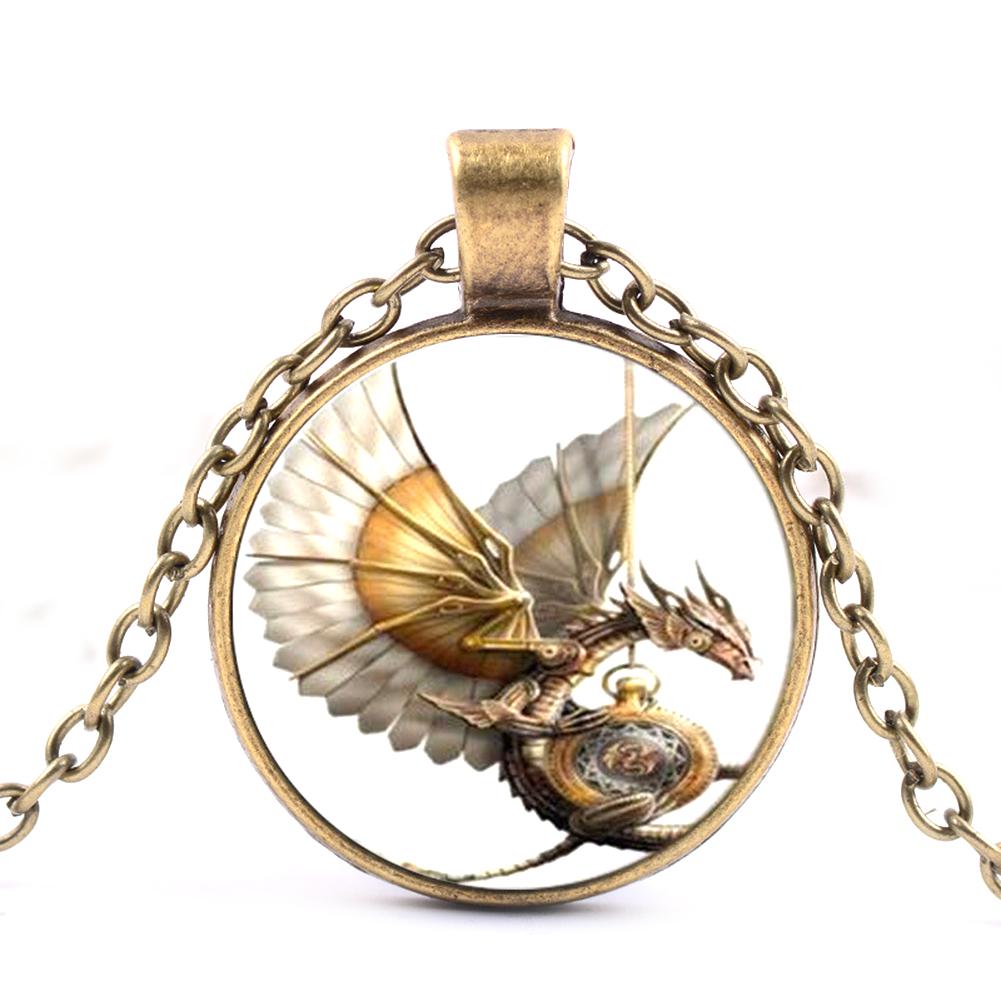 Women Fashion Fly Dragon Round Pendant Necklace Simple Sweater Chain for Perfect Gift