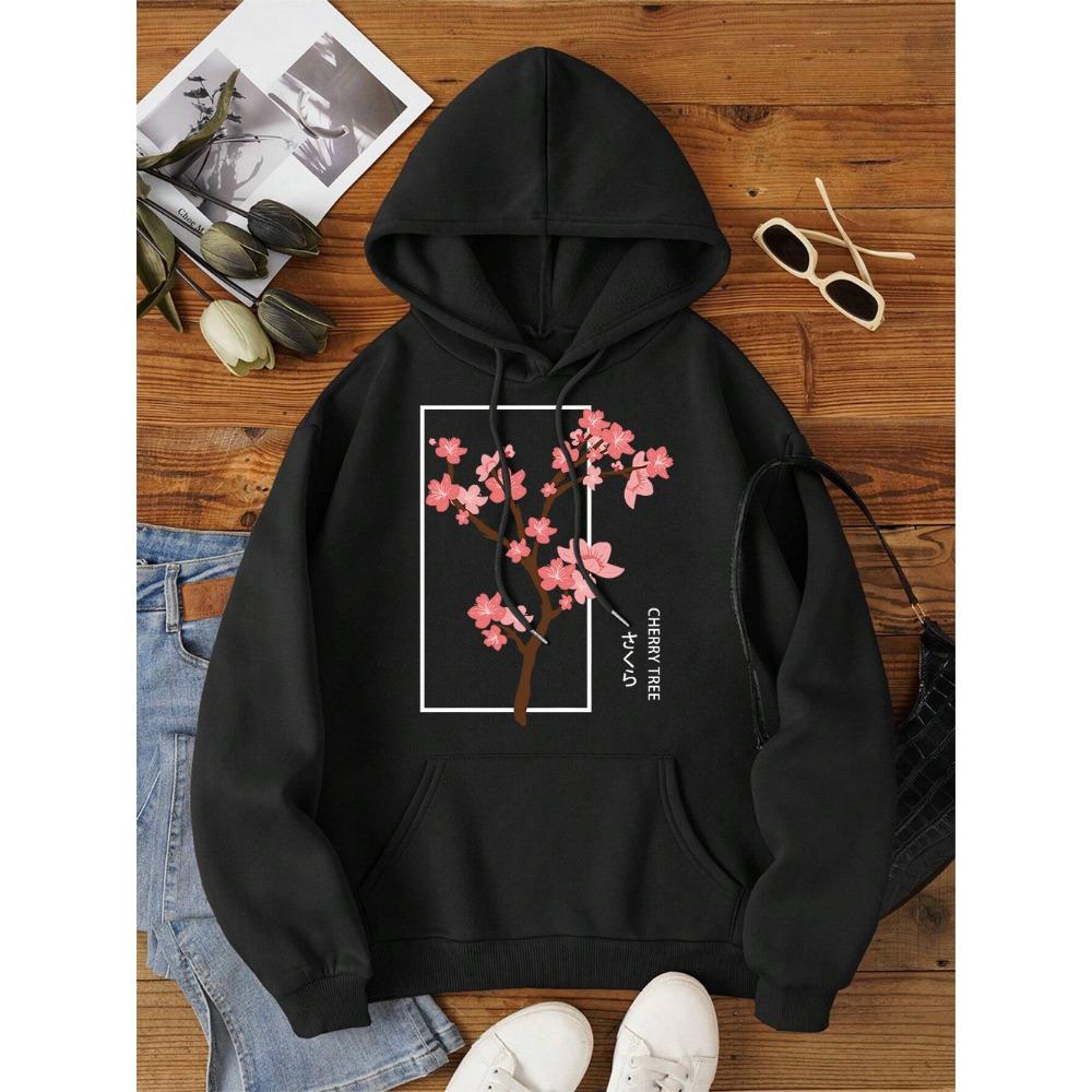 Cherry Tree in Full Bloom  Women Clothes Hip Hop  Hoodie Autumn Loose Hoodies Casual Pullover Crewneck Couple Hoodies