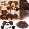 Dog Costume Accessory Set - Headband, Nose, Tie, Tail, Gloves, Skirt