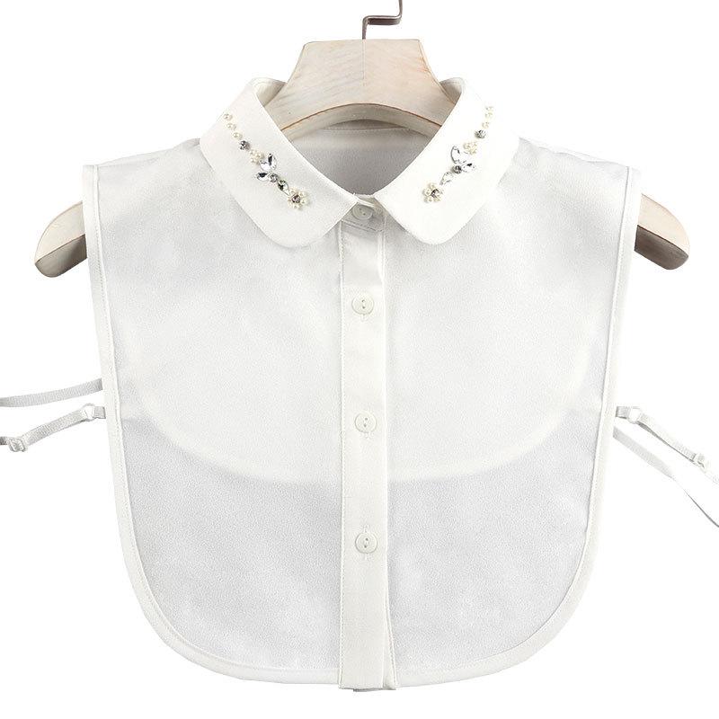 Women's Chiffon Plum Blossom Bead-Stitched Versatile Fake Collar Shirt