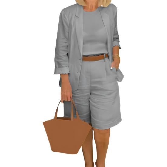 Traje sencillo para mujer, pantalones cortos de cintura elástica con botones holgados y solapa, traje de lino