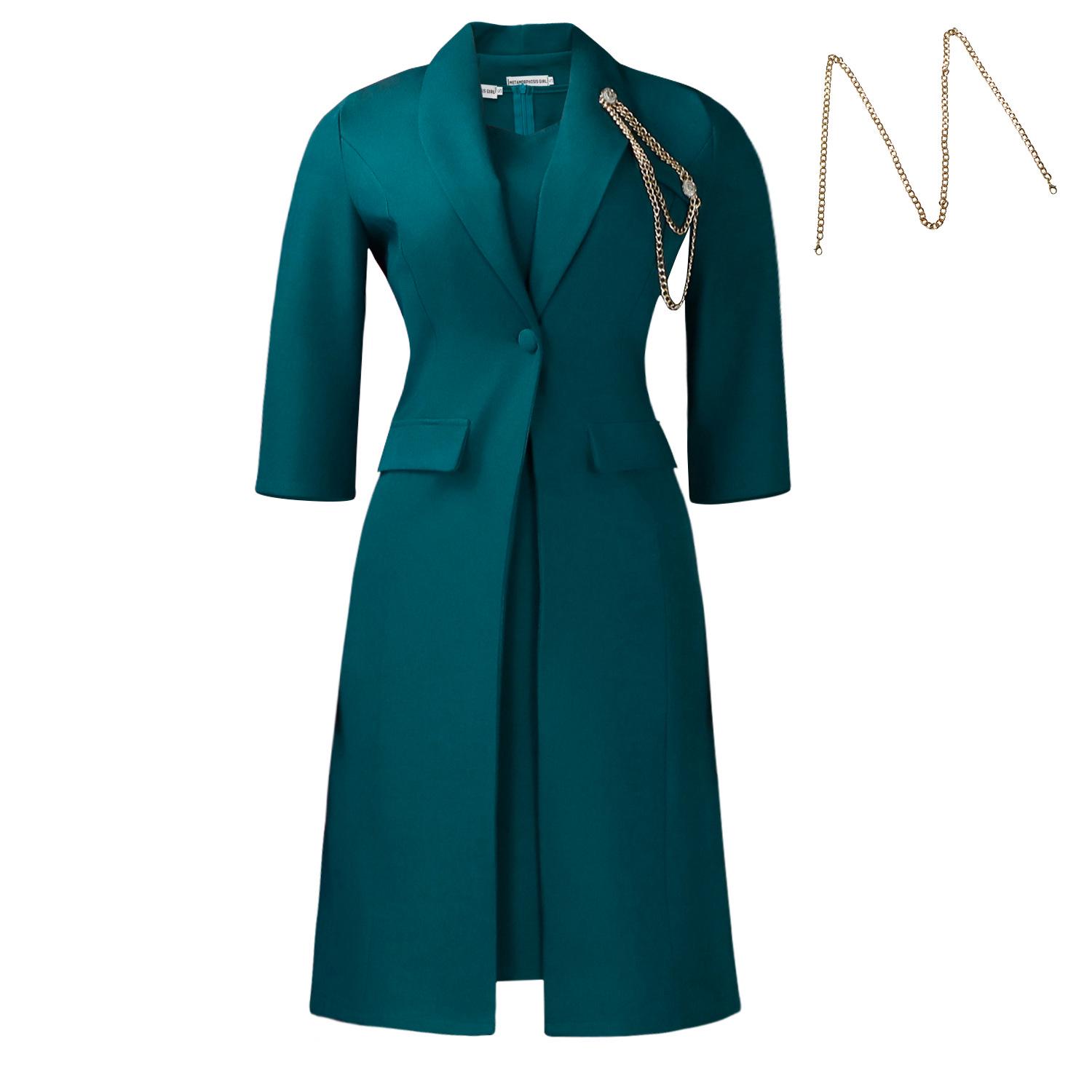 

D610 Women s Elegant Stretchy Slim Fit Solid Color Suit Jacket & Camisole Dress: African Fashion Two-Piece Set S
