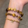 18k Gold Plated Tiger Eye Heart Bracelet - Retro Y2K Style, Versatile Beaded Design, High-End Niche Jewelry for Women