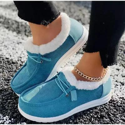 Mode Damen Warme Slipper Winter Neue Plüsch Knöchel Schneestiefel Flats Damen Lässige Baumwollschuhe Damen Einfarbig Runde Zehenpartie Sportschuhe