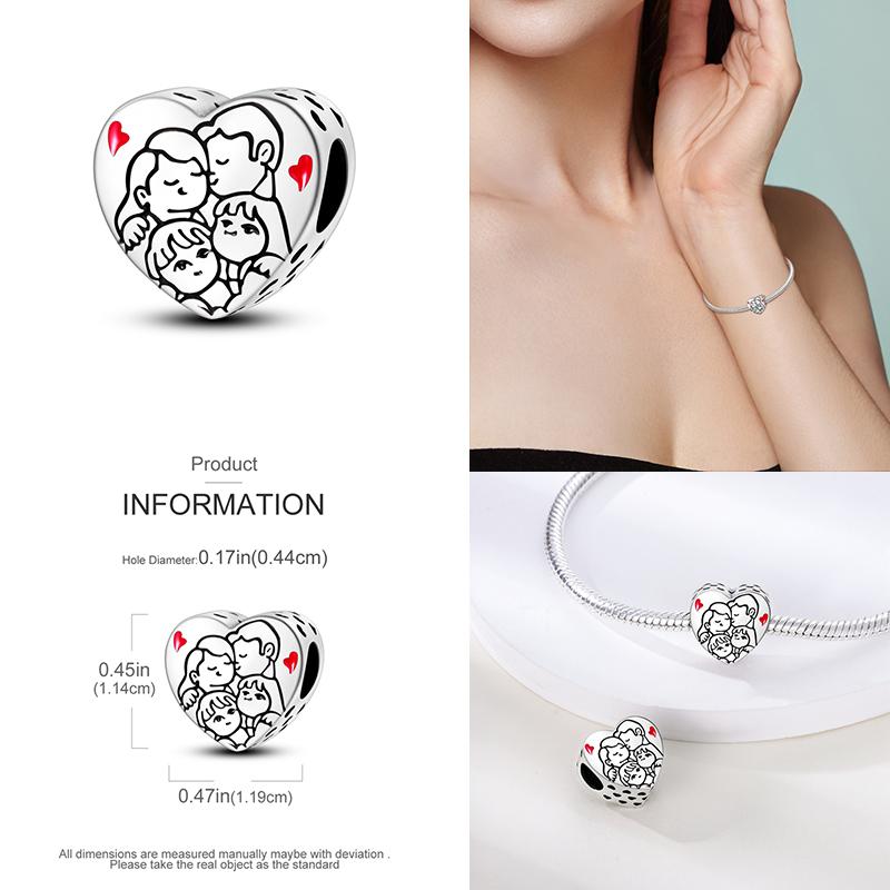 Copper Heart Charms Fits Original Bracelet Heart Pattern Mom & Angel Baby Zircon Charms For Women Gifts