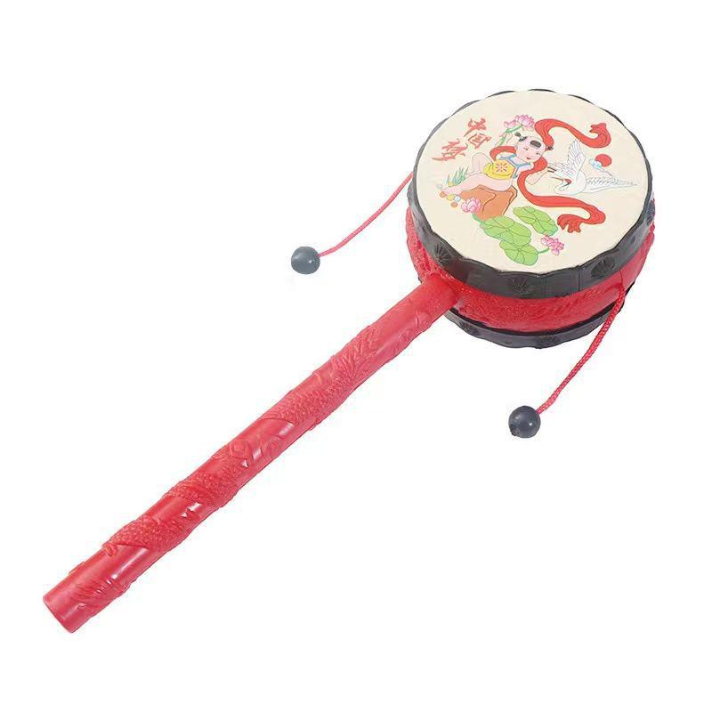 Деревянная погремушка-барабан из овчины для жевания для новорожденных, традиционная ручная погремушка-колокольчик для 1-летних