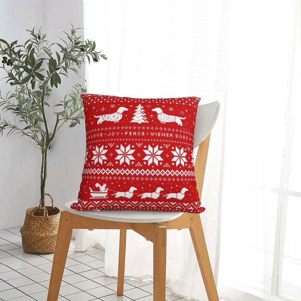 Dachshunds Christmas Sweater Throw Pillow Cover Polyester Cushions for Sofa 4545cm Pillowcover Home Decor