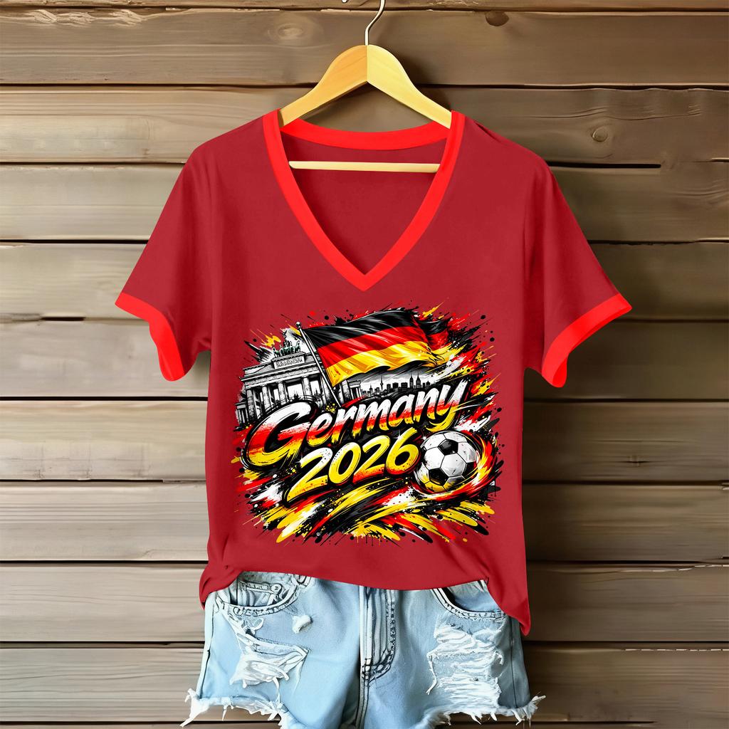 Women Casual V Neck Short Sleeve T Shirt Letter Print Loose Fit Lightweight Soft Fabric Comfortable Summer Top