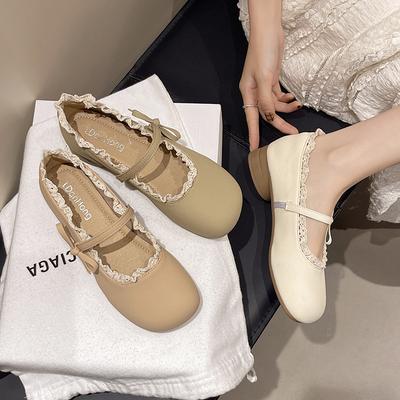 Fashion Sweet Lace Small Leather Shoes Lace Foreign Style Princess Shoes Spring and Summer New Retro Casual Versatile Light Mouth Single Shoes