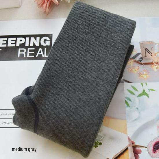 Women's White Thickened Fleece-Lined Cotton Leggings - Ribbed, Warm, Slimming, Striped Pants for Autumn and Winter.