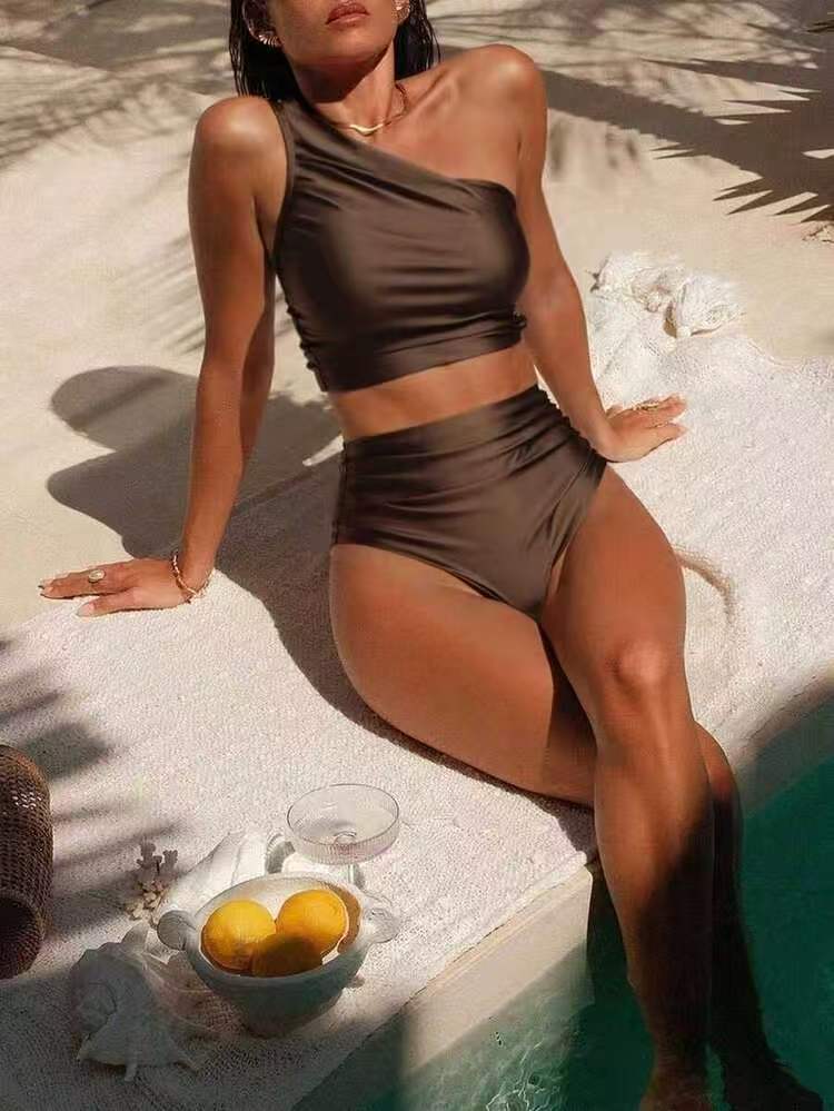 Women S Two Piece Bikini Set Sexy Printed One Shoulder Swimsuit