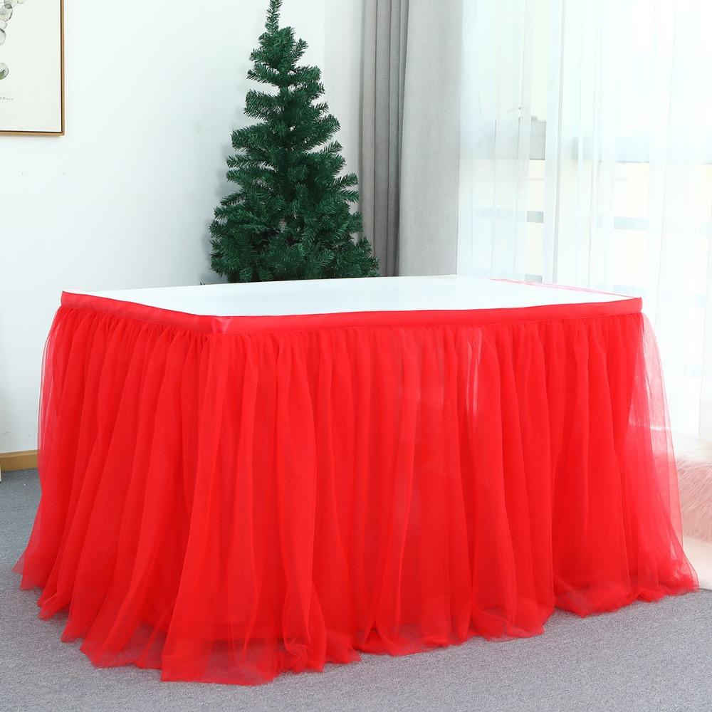 Rectangle Table Skirt Cover 3 Meters Birthday Dessert Table Party Table Skirt Cloth Elastic Mesh Pleated Wedding