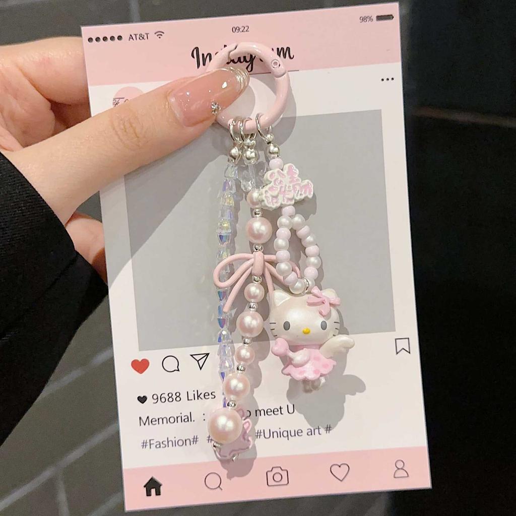 2025 The New Hot-selling Cute Cartoon Kt Cat Beaded Mobile Phone Pendant Fashion Pink Small and Exquisite Bag Pendant