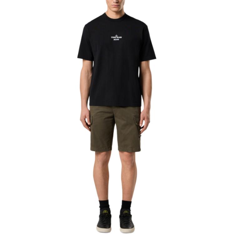STONE ISLAND Classic Crew Neck Letter Short Sleeve T-Shirt Men Tops Black K1S1521000-37S0091-V0029