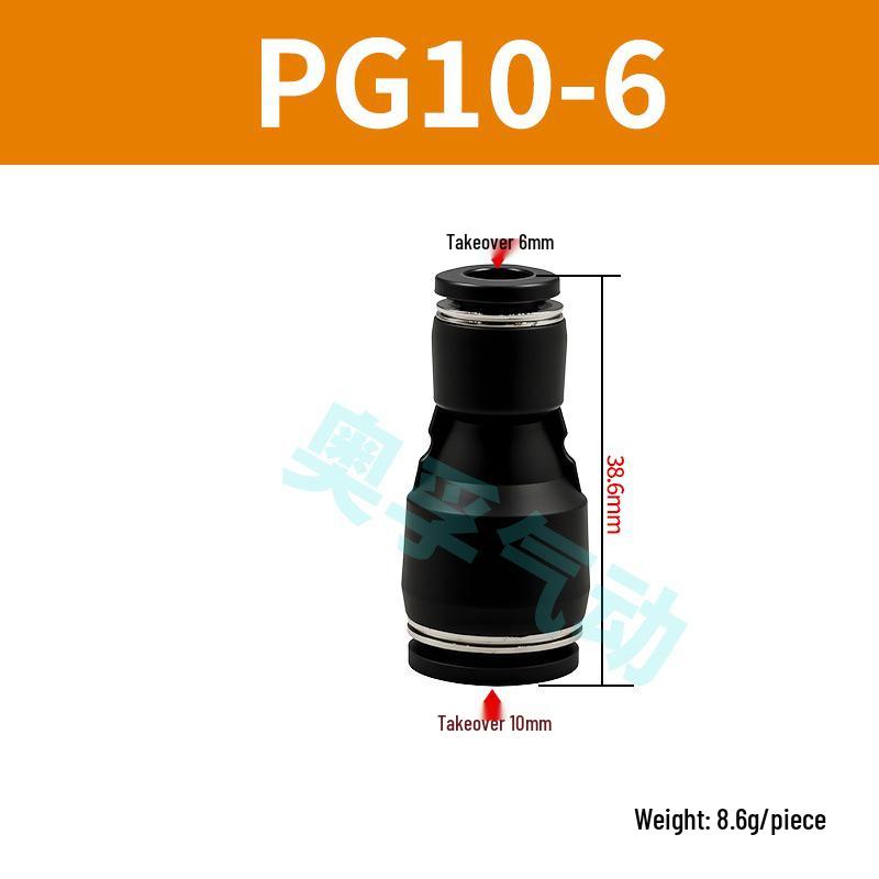 Black Pneumatic High-Pressure Air Hose Quick Connect Fitting, Variable Diameter (4 To 16mm), PU Straight Pneumatic Component