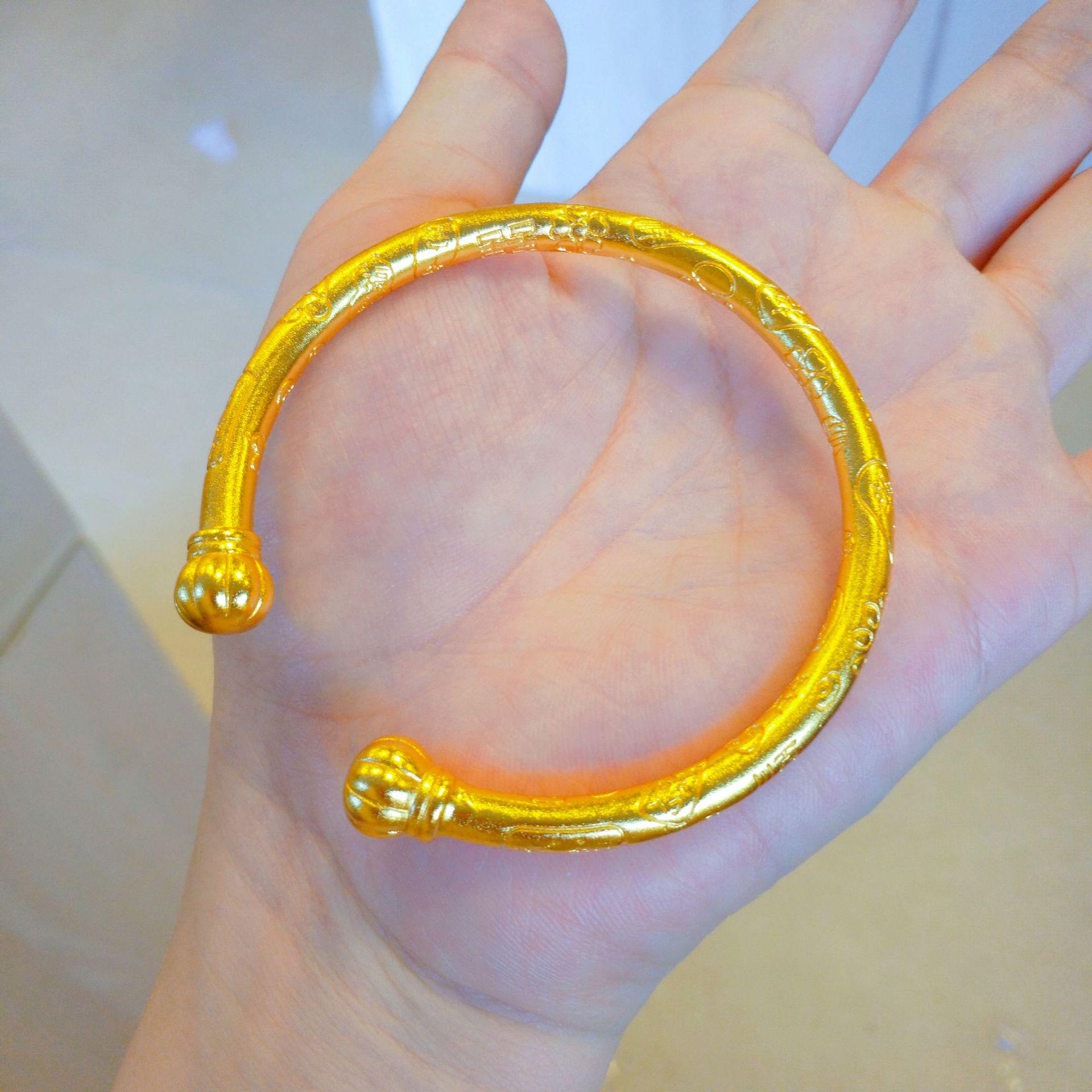 Вьетнамский золотой тыквенный резной браслет с благоприятными словами - Классическое универсальное ювелирное изделие под золото