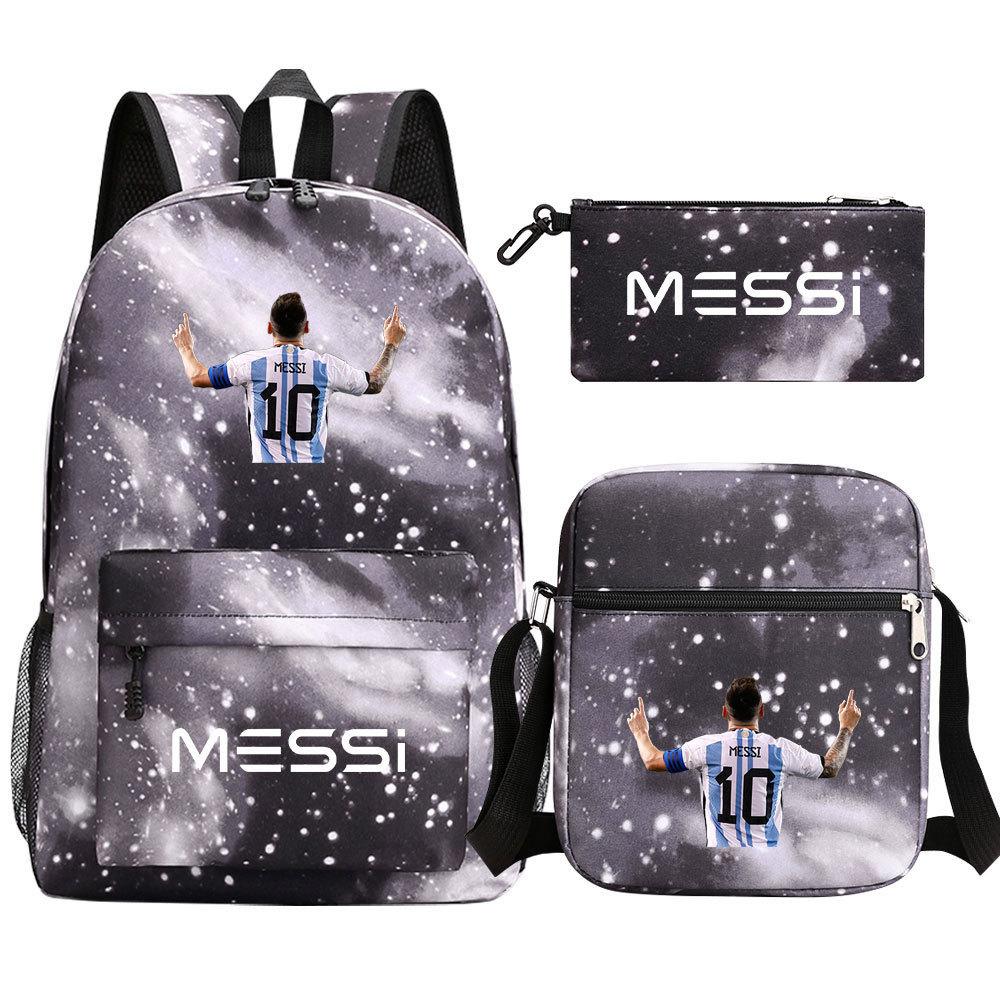 Football Star Print Youth Primary And Secondary School Students Schoolbag Three-Piece Set Men'S And Women'S Backpack