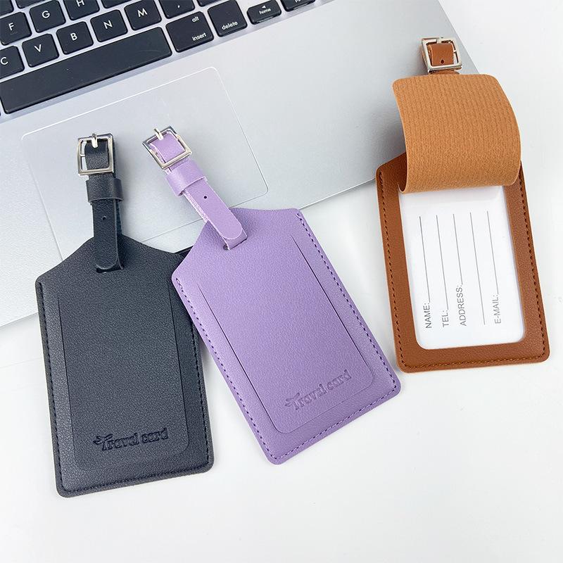 Square Buckle Leather Luggage Tag Anti-Loss Card Pu Leather Luggage Pass Boarding Pass