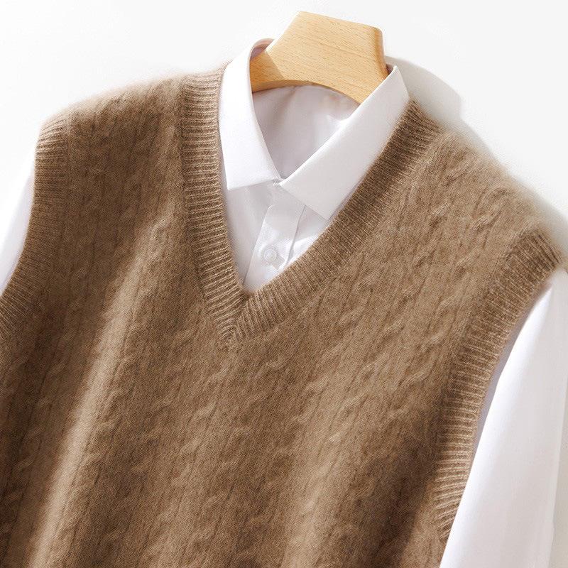 Men's Wool V-neck Sleeveless Cashmere Knit Vest - Business Formal, Loose Fit, Autumn/Winter Style