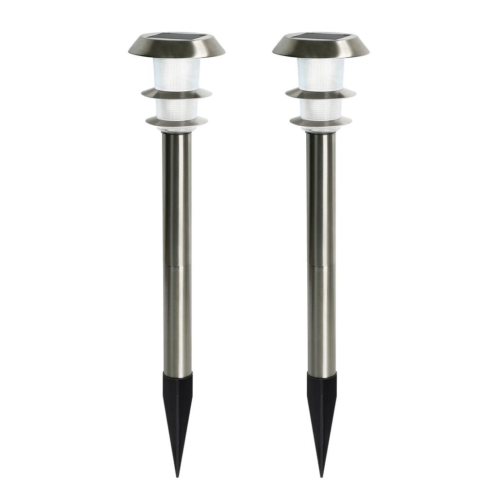 Bleiben Sie hell bis zum nächsten Morgen GWSOLAR [Smarte Beleuchtung Edelstahl Gartenleuchte, 2er-Set] Weiß, 30 Lumen, 77cm hoch, Garten, Eingangsbereich,