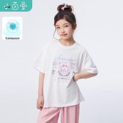 Girls' 7A Antibacterial Printed Cotton Short Sleeve T-Shirt