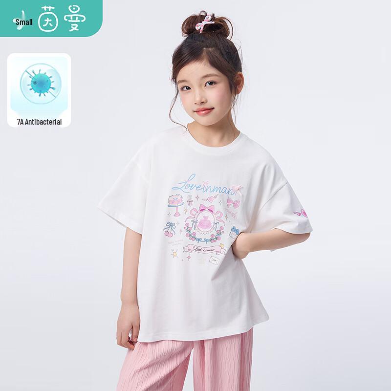 Xiaoyinman Girls  7A Antibacterial Pure Cotton Printed T-Shirt 150