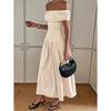 European and American Pure Desire Sexy One-word Shoulder Off the Shoulder Simple Fashion Elegant Waist Thin Dress Women