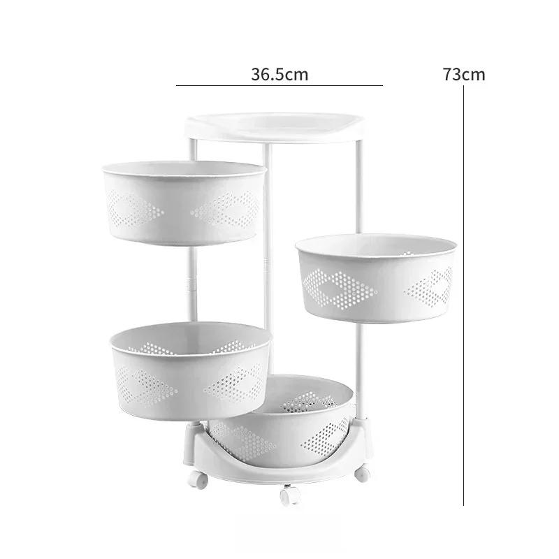 Kitchen Rolling Storage Cart with Rotating Circular Shelf - Convenient Fruit & Vegetable Basket Practical Organizer for Home Use