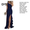 Damen-Abendkleid, einschulterlang, geschlitzter Saum, Rüschen, einfarbig, schmale Passform, schräger Ausschnitt, ärmellos, rückenfrei, bodenlang, Damen-Abschlussball-Maxikleid