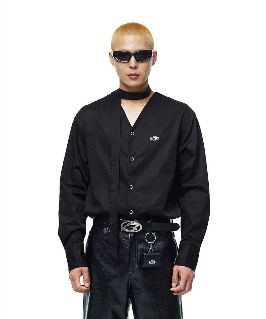 MORE THAN BLACK Logo Cardigan Shirt