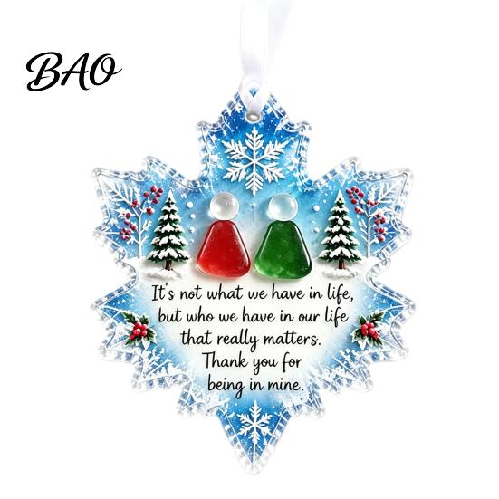 Decorative Hanging Ornaments Snowflake-Shaped Sea Glass Ornament, Acrylic Christmas Friendship Keepsake, Coastal Inspired Holiday Home Decorations
