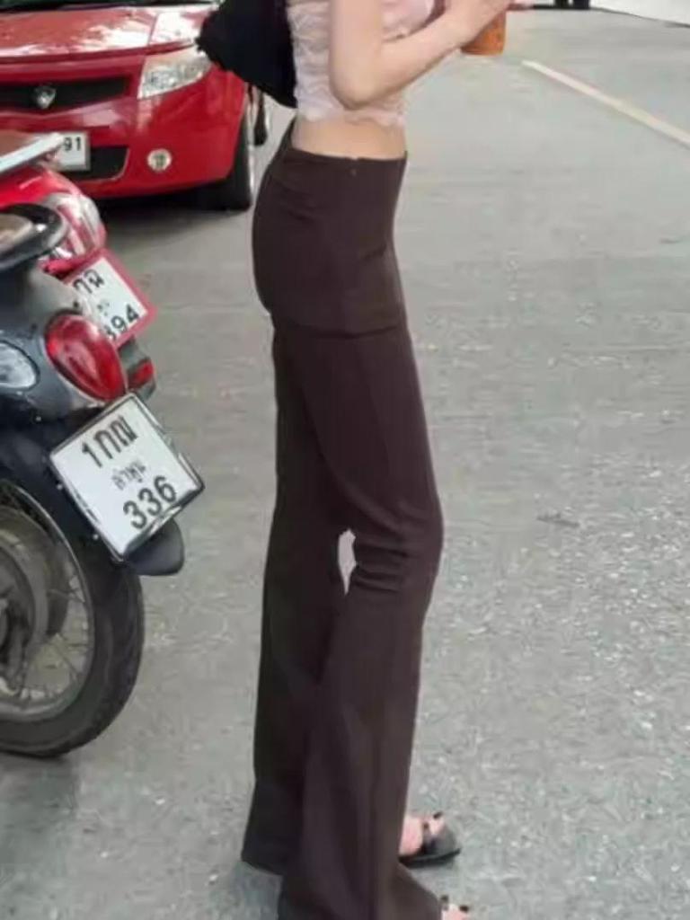 Retro American Two-Piece Slit Flare Skirt Pants - Women's Slimming Elastic Long Pants (Spring 2025)