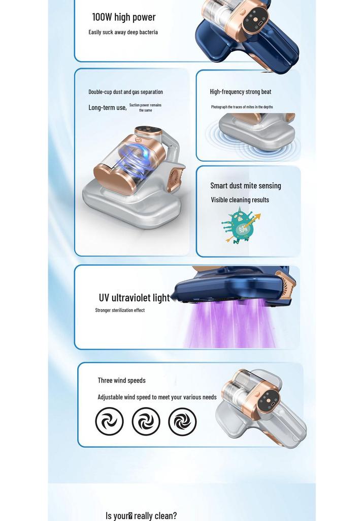 Cross-Border UV-C Mite Removal Lamp - High Suction Dust & Hair Cleaner for Household Beds