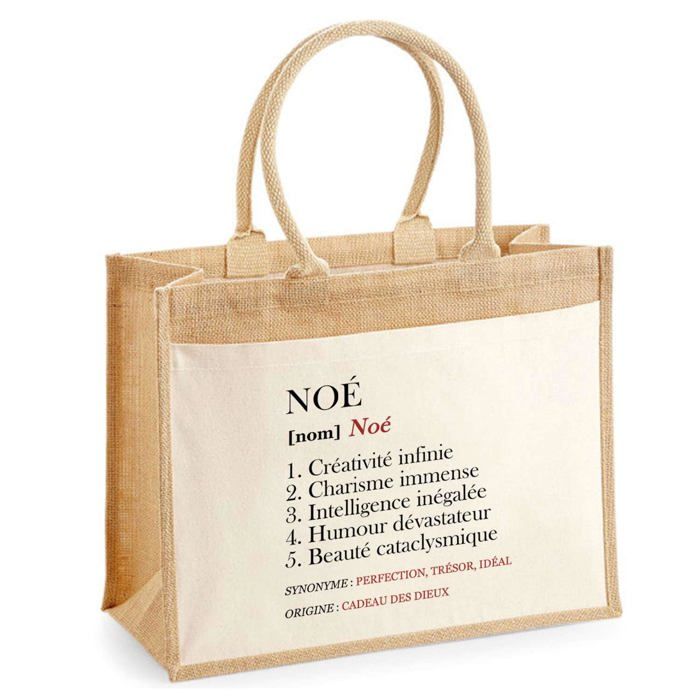 Sac de plage - PLANETEE - Jute avec poche Noé Définition - Coton imprimé en France - Grande contenance - Anses solides