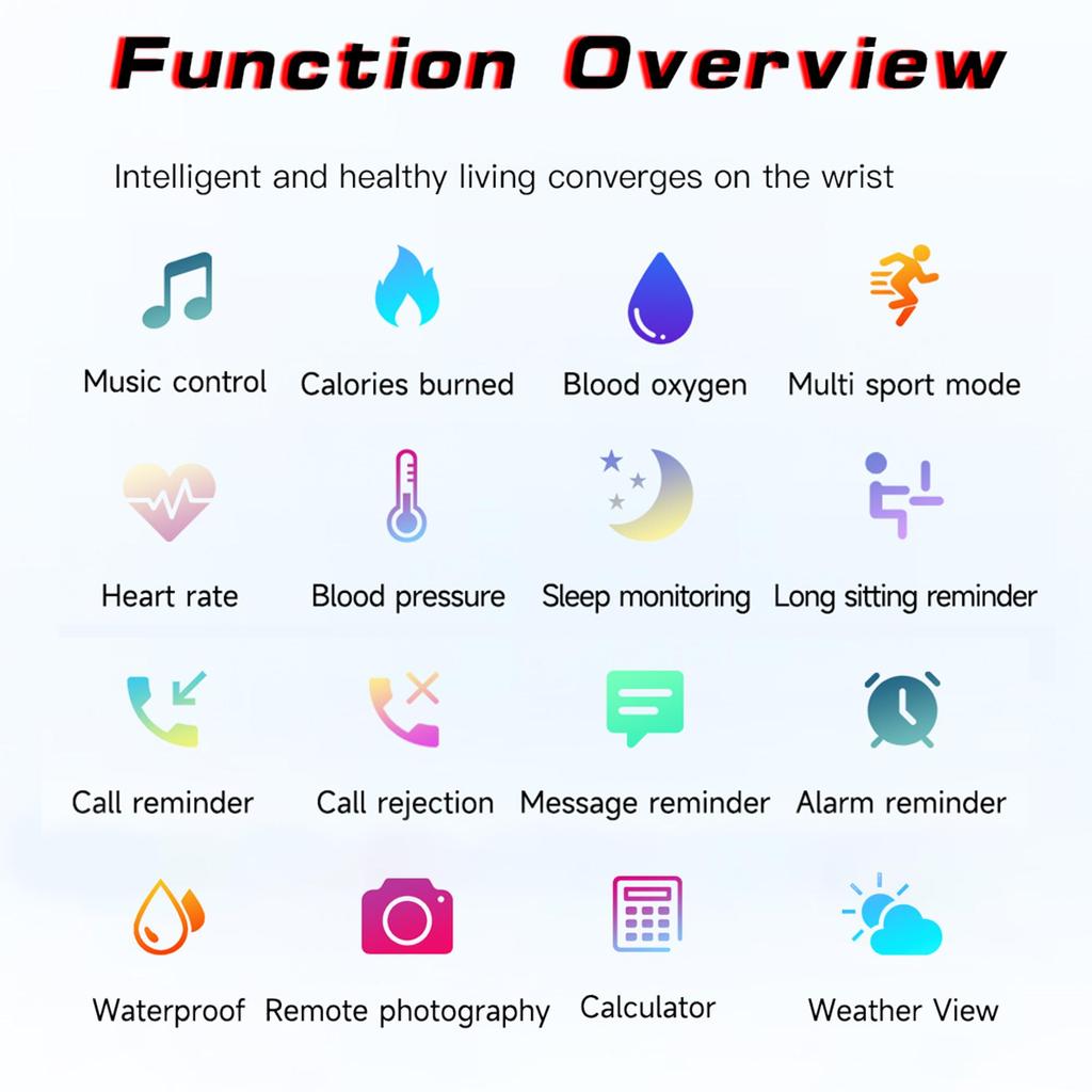 LIGE Colorful Breathing Light Smart Watch 1.96inch Bluetooth Call Health Monitoring Sports Fitness Waterproof Smart Watch