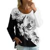 Damen Casual Mode Locker Rundhals Blumenmuster Langarm Oberteil