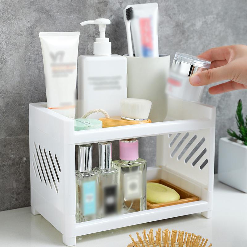PP Desktop Double Layer Storage Rack Rectangular White Organizing Student Desk Office Cosmetics Stationery