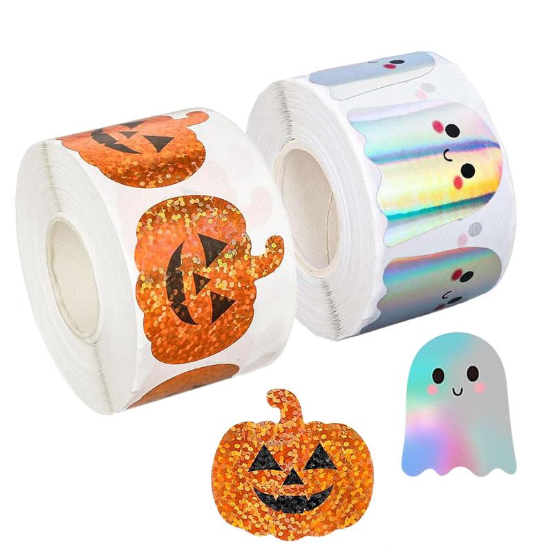 500sheet/roll Halloween Laser Stickers Cute Pumpkin Ghost Style Party Favors Festival Gathering DIY Decoration Supplies TMZ