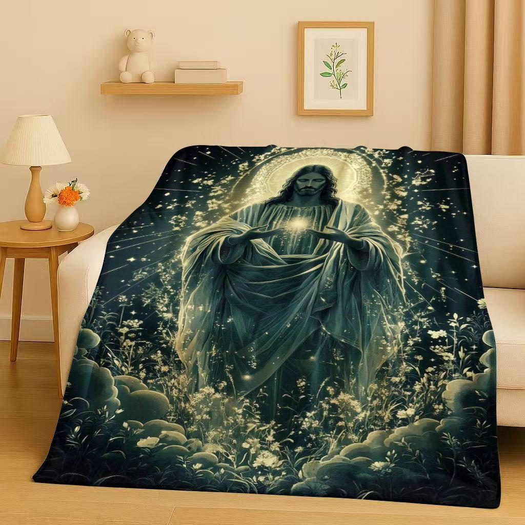 Classic Jesus Virgin Mary Art Flannel Blanket,Ultra Soft Warm Plush Throw for Home Bedroom Bed Sofa Cover Office Travel Gift Kid