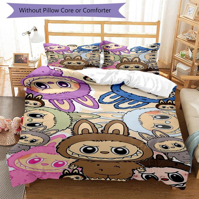 Cute Creatures Design Bed Bedding Set 1 Duvet Cover + 2 Pillowcases Soft Breathable Household Bed Linens