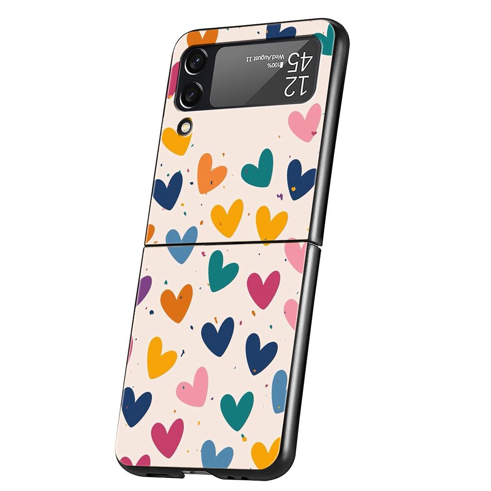 Love Heart Phone Case For Samsung Galaxy Z Flip 3 4 5 6 7 Hard Black Folding PC For Samsung Z Flip3 Flip4 Flip5 Cover