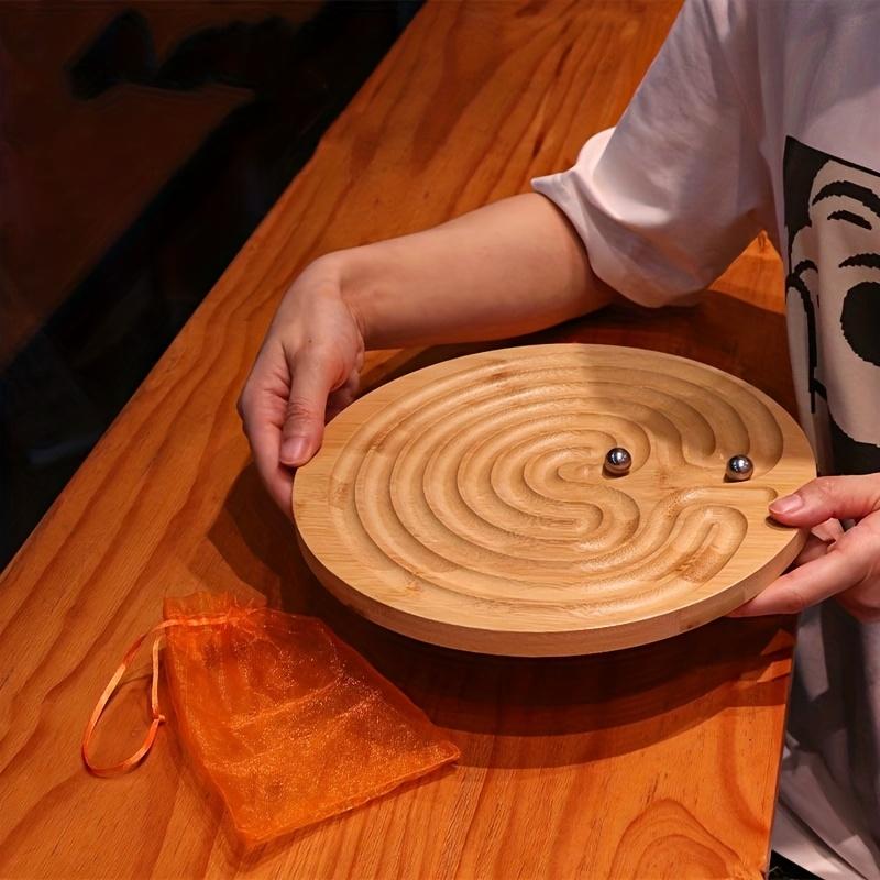 Joc Bamboo Maze - Labirint clasic pentru un singur jucător, tablă de 24,89 cm, 7 linii, testează echilibrul și concentrarea, potrivit pentru meditație și rugăciune