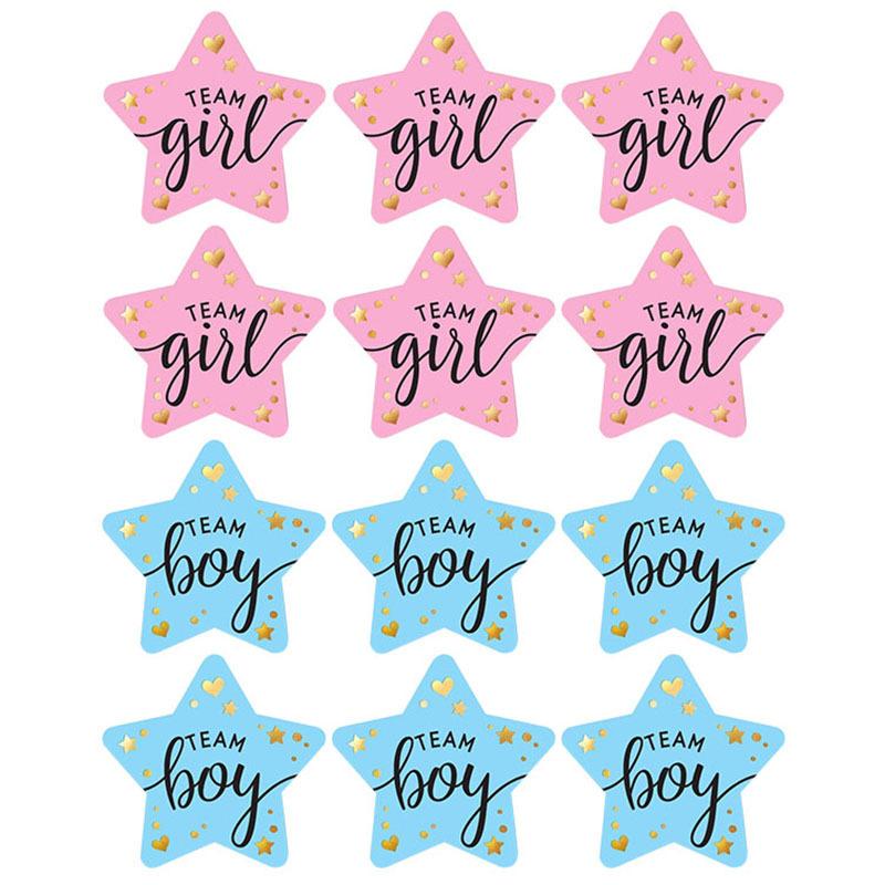

5 листов (60Pcs) Команда Мальчик Команда Девочка Запечатывающая наклейка Этикетка для подарочной коробки для вечеринки по раскрытию пола, сувениры для детского праздника, украшение other