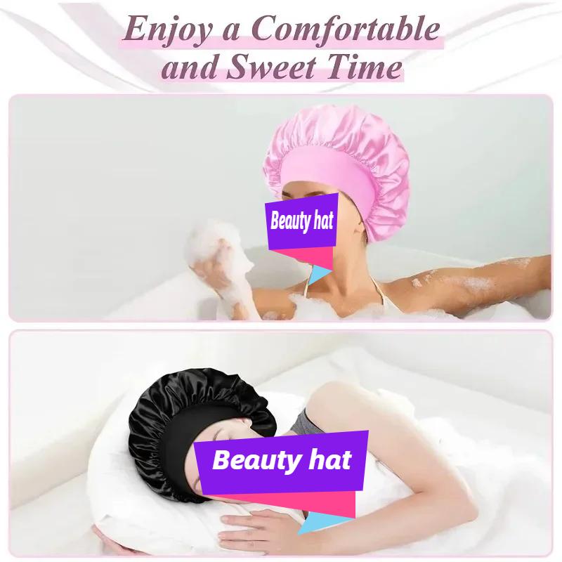 New Soft Silk Satin Lined Bonnet Large Satin Hair Bonnet Household Sleep Shower Cap Hair Wrap Cover for Long Hair Salon Tool