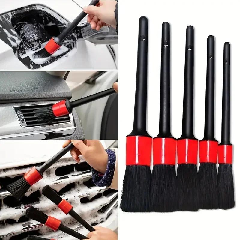 5-Piece Car Detailing Brush Kit - Soft Bristle Brushes for Dashboard/Vents/Interior Cleaning | Non-Scratch Auto Tools