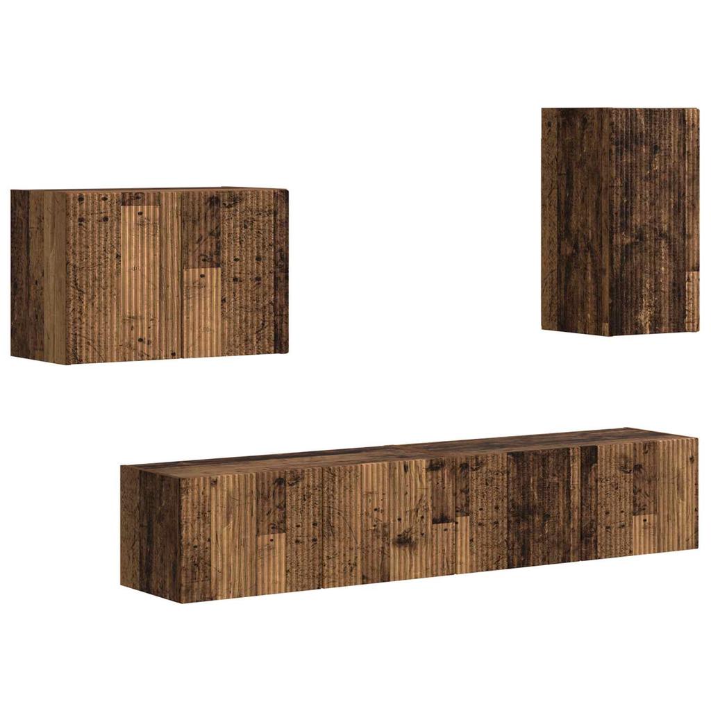 TV Wall Shelf Set Wall Mounted 4 pcs Reclaimed Wood Effect Particleboard