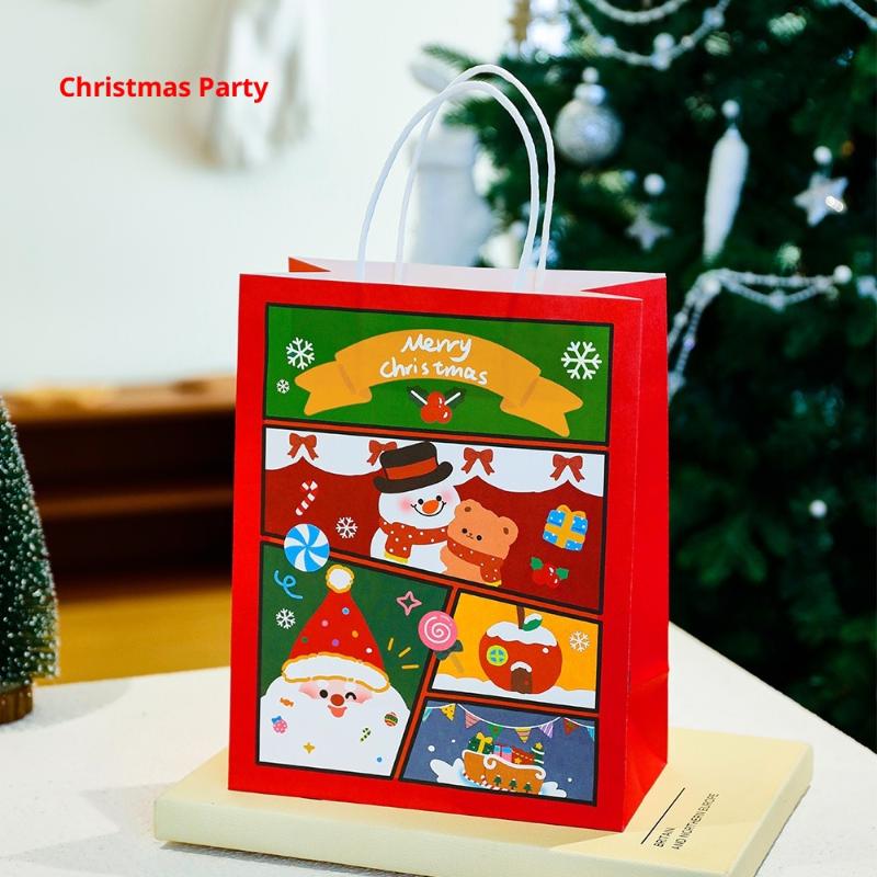 Merry Christmas Kraft Paper Gift Tote Bags Packaging Child For Candy Snack Storage Pouch Birthday Party Favors