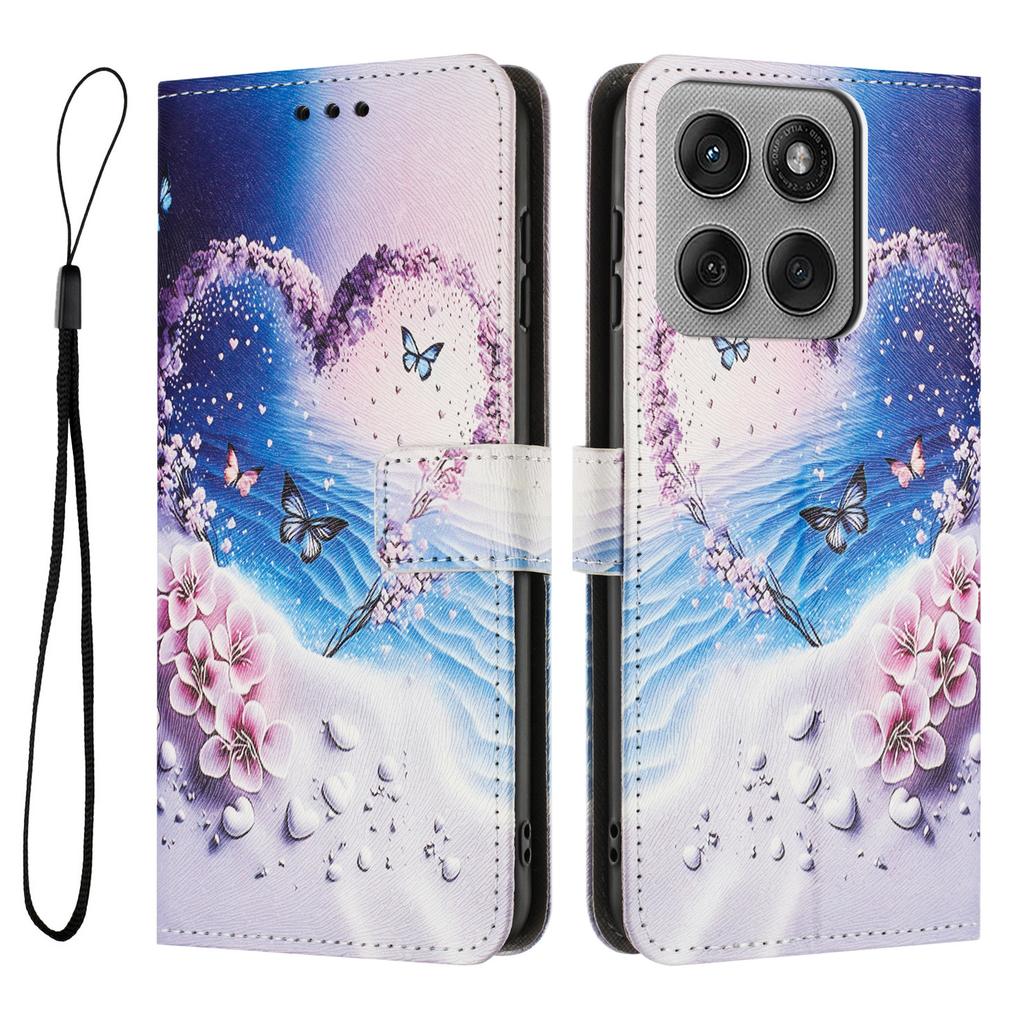 For Motorola Edge 60 Pro 5G Wallet Case Pattern Printing PU Leather Phone Cover with Lanyard